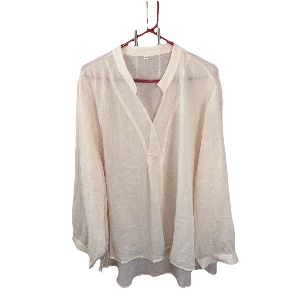 Peasant Top Women Long Balloon Sleeve Tunic Blouse 4XL Gauzy Cotton Pullover